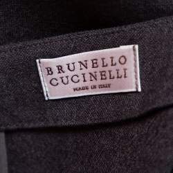 Pre Owned Brunello Cucinelli Charcoal Grey Wool Floral Applique Detail Top S