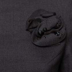 Pre Owned Brunello Cucinelli Charcoal Grey Wool Floral Applique Detail Top S