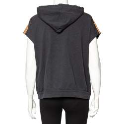 Pre Owned Brunello Cucinelli Grey Cotton Contrast Trim Detail Sleeveless Hoodie XL