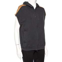 Pre Owned Brunello Cucinelli Grey Cotton Contrast Trim Detail Sleeveless Hoodie XL