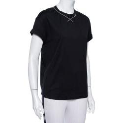 Pre Owned Brunello Cucinelli Black Cotton Emnbellished Neck T-Shirt M