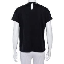 Pre Owned Brunello Cucinelli Black Cotton Emnbellished Neck T-Shirt M