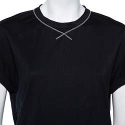 Pre Owned Brunello Cucinelli Black Cotton Emnbellished Neck T-Shirt M