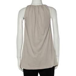 Brunello Cucinelli Beige Cotton Knit Applique Detail Sleeveless Tunic M