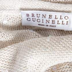 Pre Owned Brunello Cucinelli Off-White Linen Knit Embellished Asymmetrical Sweater XL