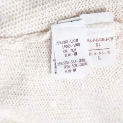 Pre Owned Brunello Cucinelli Off-White Linen Knit Embellished Asymmetrical Sweater XL