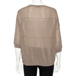 Pre Owned Brunello Cucinelli Light Brown Knit Embellished Detail Oversized Top M 