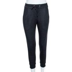 Brunello Cucinelli Dark Grey Wool & Silk Trim Detailed Joggers XS