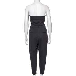 Brunello Cucinelli Dark Grey Knit Pleated Detailed Strapless Jumpsuit S