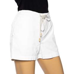 Pre Owned Brunello Cucinelli White Cotton Cinched Waist Tie Detail Shorts S