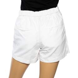 Pre Owned Brunello Cucinelli White Cotton Cinched Waist Tie Detail Shorts S