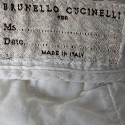 Pre Owned Brunello Cucinelli White Cotton Cinched Waist Tie Detail Shorts S