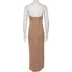 Pre Owned Brunello Cucinelli Nude Pink Silk Back Slit Detailed Strapless Midi Dress XS