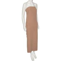 Pre Owned Brunello Cucinelli Nude Pink Silk Back Slit Detailed Strapless Midi Dress XS