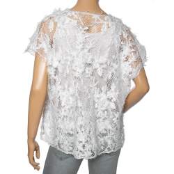 Brunello Cucinelli Off White Floral Embroidered & Embellished Open Knit Top S