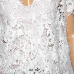 Brunello Cucinelli Off White Floral Embroidered & Embellished Open Knit Top S