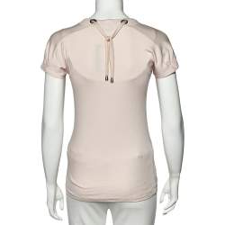 Pre Owned Brunello Cucinelli Pink Cashmere and Cotton Knit Neck Trim Detail T-Shirt L