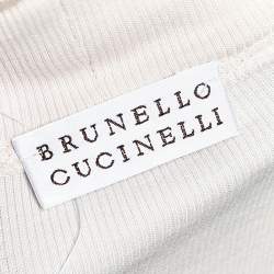 Pre Owned Brunello Cucinelli Pink Cashmere and Cotton Knit Neck Trim Detail T-Shirt L