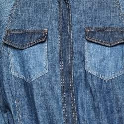 Pre Owned Brunello Cucinelli Navy Blue Denim Embellished Pocket Belted Jumpsuit M