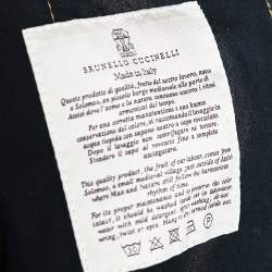 Pre Owned Brunello Cucinelli Navy Blue Denim Embellished Pocket Belted Jumpsuit M