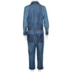 Pre Owned Brunello Cucinelli Navy Blue Denim Embellished Pocket Belted Jumpsuit M
