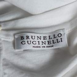 Pre Owned Brunello Cucinelli White Cotton Ruffled Cold Shoulder Detail Top XXL