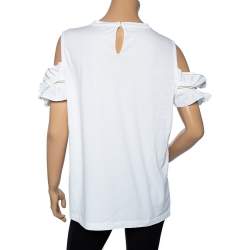 Pre Owned Brunello Cucinelli White Cotton Ruffled Cold Shoulder Detail Top XXL