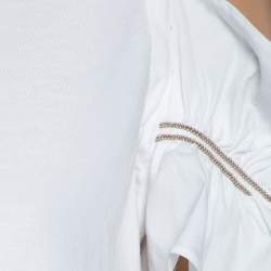 Pre Owned Brunello Cucinelli White Cotton Ruffled Cold Shoulder Detail Top XXL