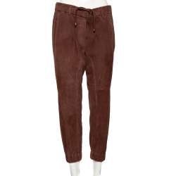 Pre Owned Brunello Cucinelli Brown Suede Elasticized Waist Detailed Pants M