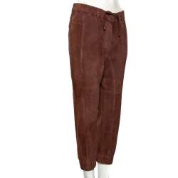 Pre Owned Brunello Cucinelli Brown Suede Elasticized Waist Detailed Pants M