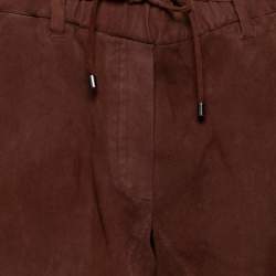 Pre Owned Brunello Cucinelli Brown Suede Elasticized Waist Detailed Pants M