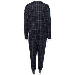 Pre Owned Brunello Cucinelli Navy Blue Checkered Wool Jumpsuit L