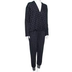 Pre Owned Brunello Cucinelli Navy Blue Checkered Wool Jumpsuit L