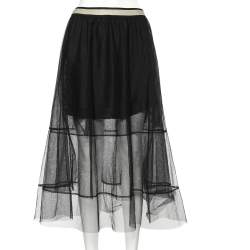 Pre Owned Brunello Cucinelli Black Tulle Midi Skirt M