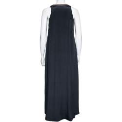 Pre Owned Brunello Cucinelli Charcoal Grey Silk Bead Embellished Neck Detail Sleeveless Maxi Dress S