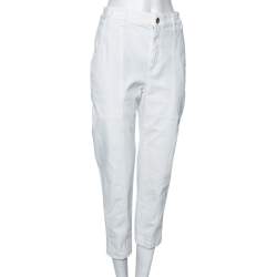 Pre Owned Brunello Cucinelli White Cotton Cropped Cargo Pants M