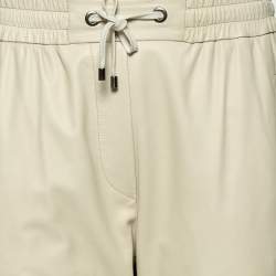 Pre Owned Brunello Cucinelli Beige Leather Drawstring Waist Pants M