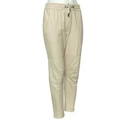 Pre Owned Brunello Cucinelli Beige Leather Drawstring Waist Pants M