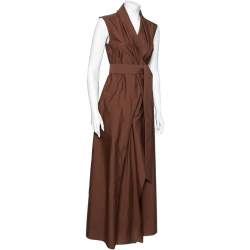 Pre Owned Brunello Cucinelli Brown Cotton Wrap Style Maxi Dress XS