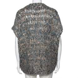 Pre Owned Brunello Cucinelli Blue & Beige Knit Mohair & Sequin Embellished Jumper L
