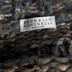 Pre Owned Brunello Cucinelli Blue & Beige Knit Mohair & Sequin Embellished Jumper L