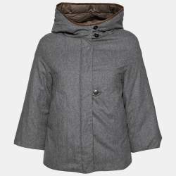 Brunello Cucinelli Grey Wool & Leather Trimmed Hooded Jacket S