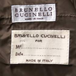 Brunello Cucinelli Grey Wool & Leather Trimmed Hooded Jacket S
