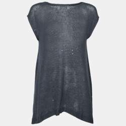 Brunello Cucinelli Grey Linen Knit Sequin Embellished Top L