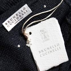 Brunello Cucinelli Grey Linen Knit Sequin Embellished Top L