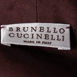 Pre Owned Brunello Cucinelli Burgundy Cotton Bead Embellished Wrap Detail Top M