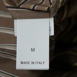 Pre Owned Brunello Cucinelli Brown Striped Cotton Belted Flared Shirtdress M