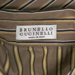 Pre Owned Brunello Cucinelli Brown Striped Cotton Belted Flared Shirtdress M