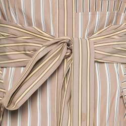 Pre Owned Brunello Cucinelli Brown Striped Cotton Belted Flared Shirtdress M