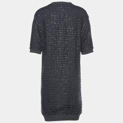 Pre Owned Brunello Cucinelli Grey Cashmere Open Knit Sequined Dress L